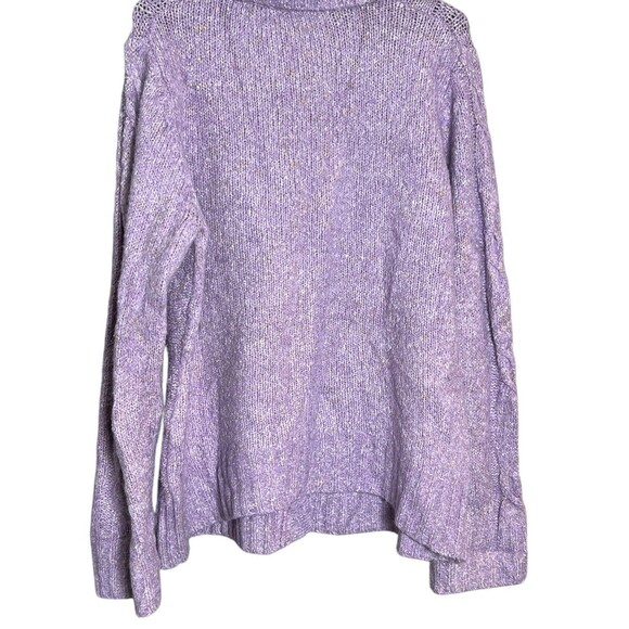 VTG LL Bean Cable Knit Cardigan Womens L Purple Wool Blend Button Cottage - Picture 12 of 12